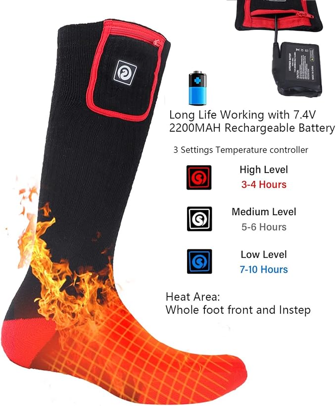 Heated Socks Men Women Battery Sock for Cold Feet Thermal Electric Socks for Camping Winter Footwarmers