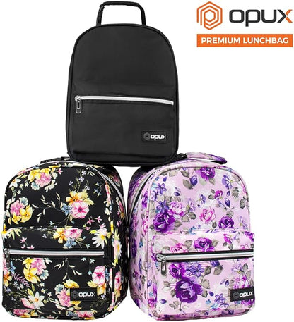 opux Lunch Box for Girls Boys Kids, Insulated Leakproof Lunch Bag, Reusable Teen Lunch Boxes for School, Medium Large lunchbox for Women Men Adult for Work with Front Back Pocket (Floral Purple)