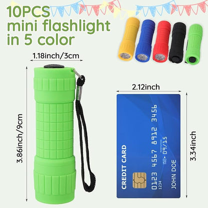 10Pack Mini Flashlights Set, 9-LED Small Flashlight for Kids, 5 Colors, with Lanyard and 30 AAA Batteries Included, Perfect for Night Reading Party Camping Hunting Emergency