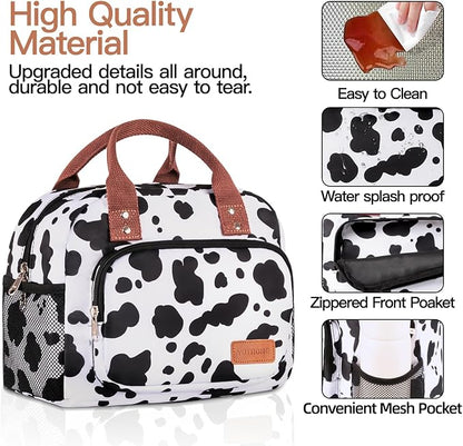 Lunch Bag Women,Insulated Lunch Box Lunch Bag for Women Men Work Adult Cute Small Lunch Tote Bag, Large Capacity Reusable Cooler Containers for Travel Picnic Office or Beach(Cow)