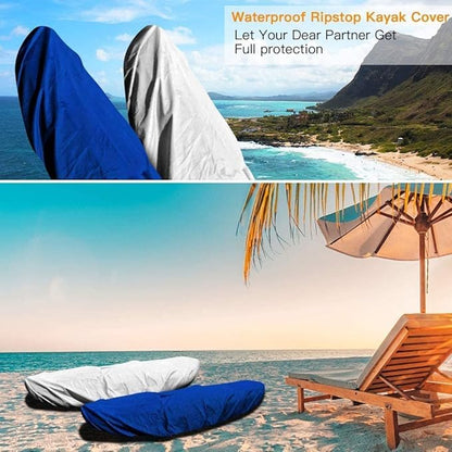 7.8-18ft Waterproof Kayak Canoe Cover-Storage Dust Cover UV Protection Sunblock Shield for Fishing Boat/Kayak/Canoe 7 Sizes [Choose Color] (Black(Upgraded), Suitable for 12.3-13.5ft Kayak)