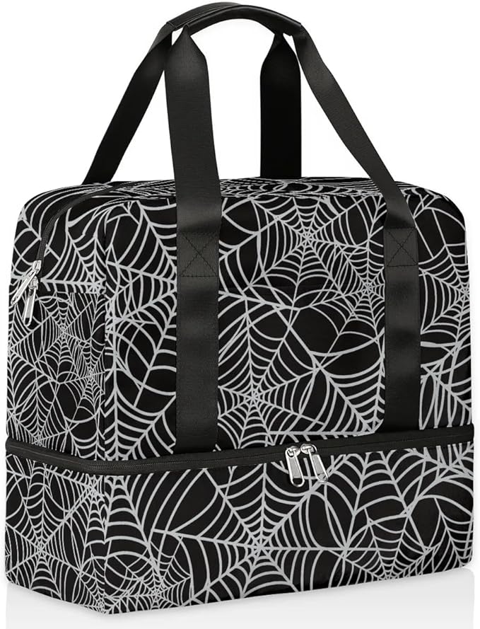 Sports Gym Bag Halloween Spider Web Travel Duffel Bag Waterproof Lightweight Swim Bag Travel Tote Luggage Weekender Overnight Handbag Workout Bag with Shoes Compartment for Women Men