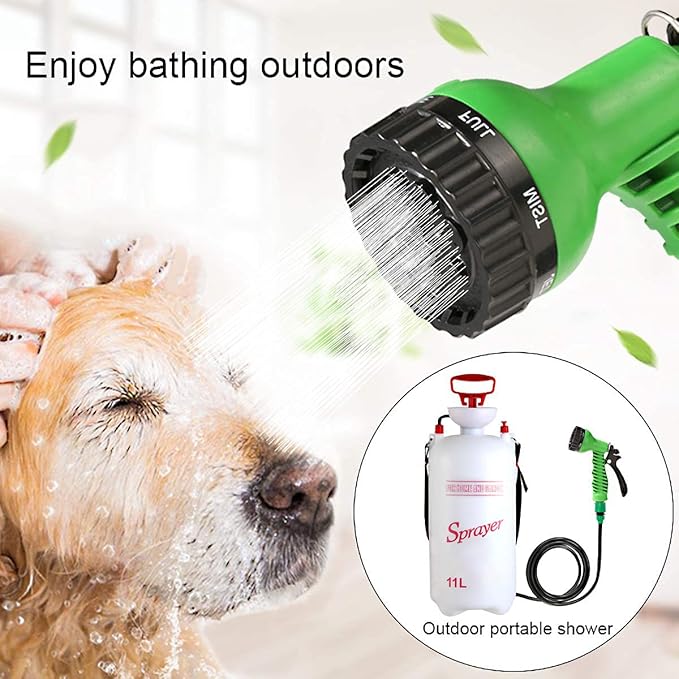 CLICIC Pressure Sprayer with 7 Spray Modes, Camping Shower with Removable Hose and Shower Head for Camping Outdoor Traveling Hiking and Pet Bath (2.9 Gallon)