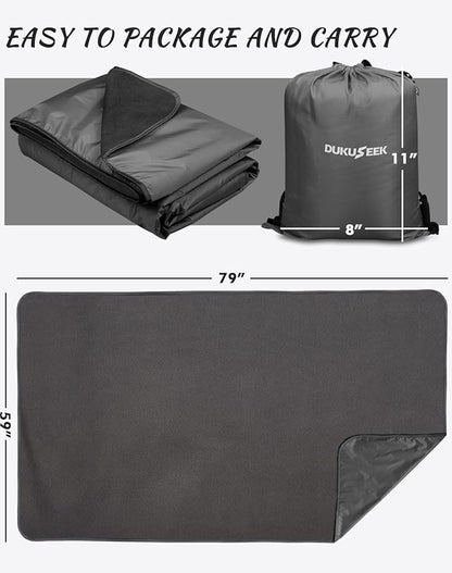 DUKUSEEK Hooded Stadium Blanket, Waterproof Windproof Outdoor Fleece Blanket - Large (79"x 59"), Portable, Wearable, Warm for Outdoor Camping, Picnic, Stadium, Sports, Beach, Concerts, Car, Dogs…