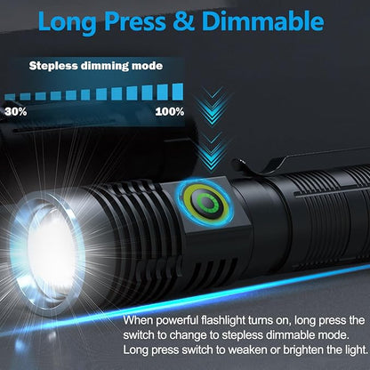 WINDFIRE Multicolor Flashlight 5 in 1 LED Tactical Rechargeable Flashlights High Lumens White Red Green Blue Yellow Light Multicolor Lens 4 Modes Zoomable Flashlight for Camping Hiking Fishing Hunting