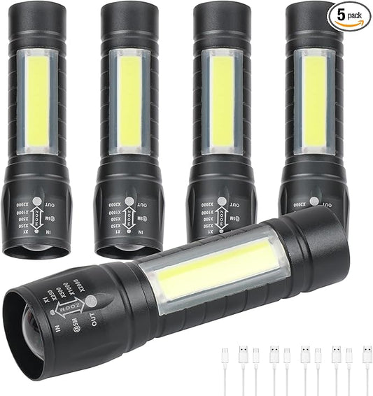 5 Pack Mini Small Pocket LED Flashlight USB Rechargeable High Lumens Bright Powerful EDC Flash Lights - Aluminum Handheld Flashlight Bulk for Kids, Portable Camping Christmas Gifts