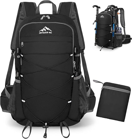 BKNOOU 40L Lightweight Hiking Backpack Packable Camping Backpack Waterproof Hiking Daypack Men Women Foldable Travel Daypack