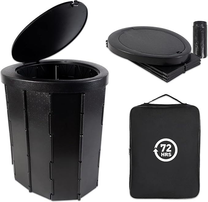 72 HRS Portable Collapsible Toilet for Camping, 15.8" Extra Large Camping Toilets Portable Potty, Lightweight and Sturdy, Camp Toilet (With 12 Toilet Bags)