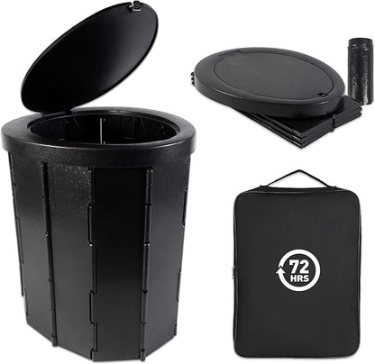 72 HRS Portable Collapsible Toilet for Camping, 15.8" Extra Large Camping Toilets Portable Potty, Lightweight and Sturdy, Camp Toilet (With 12 Toilet Bags)