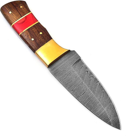 Wood Handle Damascus Knife Made Of Remarkable Damascus Steel -Best Hunting Knife with Sheath TJ104