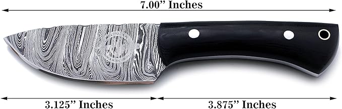 Handmade Damascus Steel Knife Bowie for Hunting,Survival,Camping,Bushcraft and Fishing,Fixed Blade Dagger with Drop Point Full Tang Micarta Handle, Leather Sheath - WKD-805