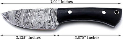 Handmade Damascus Steel Knife Bowie for Hunting,Survival,Camping,Bushcraft and Fishing,Fixed Blade Dagger with Drop Point Full Tang Micarta Handle, Leather Sheath - WKD-805