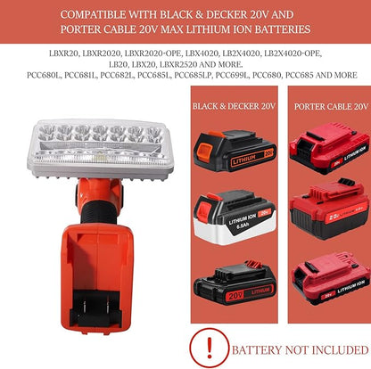 YEX-BUR for Black and Decker 20v Light, LED Work Light for Black and Decker 20V, 18W 2000LM Portable Spotlight Floodlights with USB-A Port for Camping Car Repairing Garage