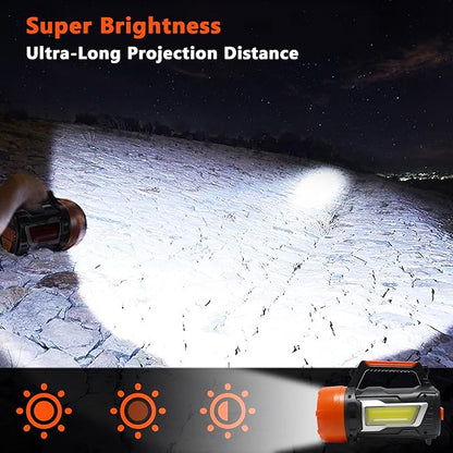 Handheld Spotlight Searchlight, Rechargeable 35W High Lumen Waterproof Ultra Bright LED Hand Crank Flashlight, Portable USB Power Bank With Long-lasting Battery For Camping, Outdoor, Emergency