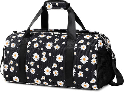 Dance Bag for Girls Gym Bag Sports Duffle Bag with Shoes Compartment Wet Pocket Weekender Overnight Bag for Girls Women Teens Corduroy Daisy Travel Duffle Bag