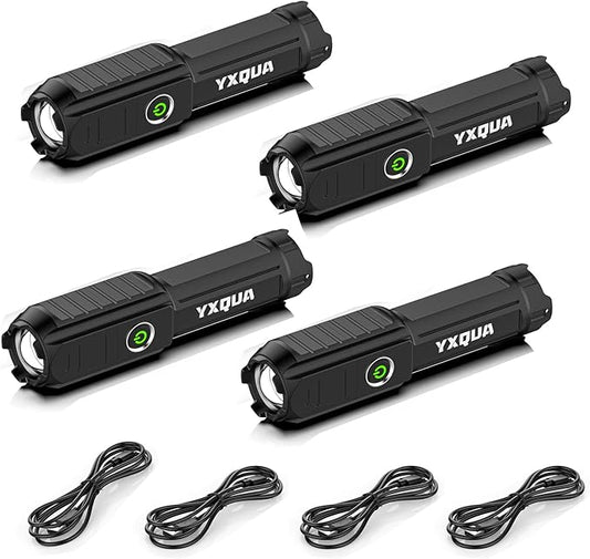 USB Rechargeable Flashlight - Small & Bright LED Mini Flashlights, High Lumens, 4 Modes, Zoomable, The Size of Pocket Gifts for Kids (4 Pack)