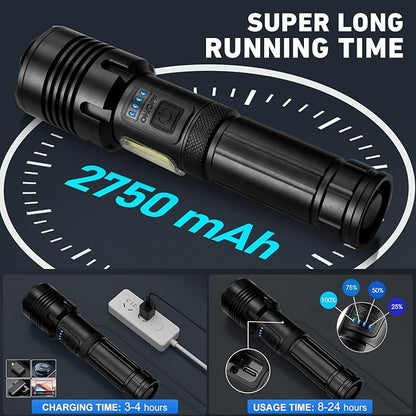 Flashlights High Lumens Rechargeable, 990,000 Lumen LED Super Bright Flashlight with 7 Light Modes, IPX6 Waterproof, Powerful Handheld Flash Light for Home Camping Emergencies (Black)