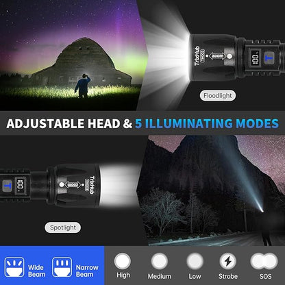 Rechargeable Flashlights 2 Pack, 990,000 Lumens Super Light Flashlight with LCD Digital Display, 5 Adjustable Mode Powerful Tactical Flashlight, Waterproof Flashlights for Camping Hiking