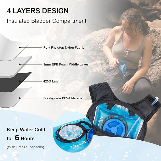 Everfun Hydration Backpack 18L with Water Bladder 2L/3L Hiking Water Backpack Women Men Lightweight Insulation Hydration Day Rucksack for Hiking, Cycling, Running, Festival, Camping