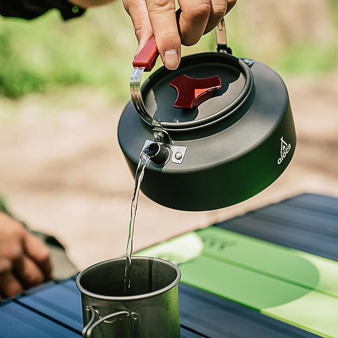 Alocs 1L Kettle Teapot, Portable Camping Coffee Pot, Hard-Anodized Aluminum Camping Kettle, Compact Tea Kettle for Stove Top, Outdoor, Hiking, Camping, Picnic and Traveling.