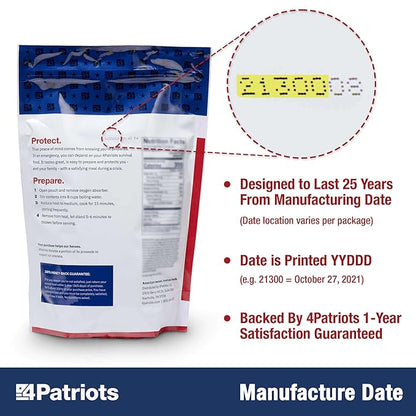 4Patriots Emergency Starter Food Kit - Freeze-Dried Survival Food, Emergency Long Term Food Supply, Designed To Last 25 Years, 88 Servings, 16,480 Cals, Disaster-Resistant Packaging, Packed In USA