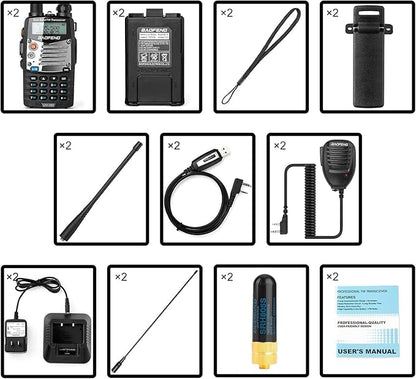 BAOFENG UV-5R 8W Ham Radio Handheld, 128 Channels Dual Band Two Way Radio, Amateur Radio with Earpiece and Mic, Programming Cable, 771 Antenna (2 Pack)