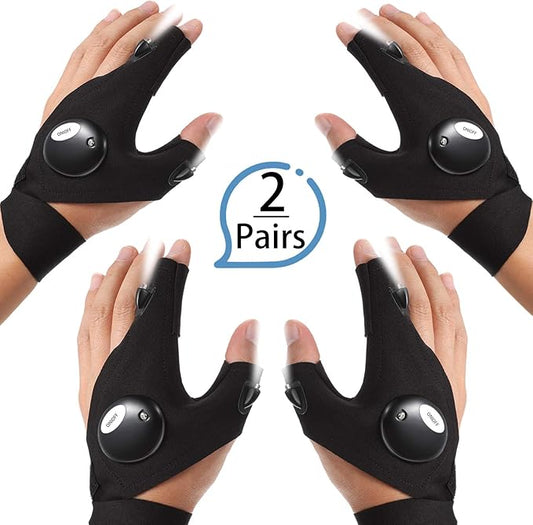 Frienda 2 Pair LED Flashlight Gloves Gifts for Men Light Fingerless Outdoor Fishing Gloves Tool Gadgets Gifts for Repairing Working in Places for Men Women Fishing Camping Christmas Birthday Gift
