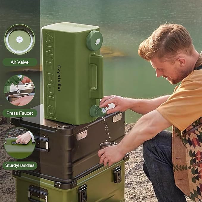 5.2 Gallon BPA Free Water Jug for Camping, Leak-Proof Portable Emergency Water Container with Spigot, Perfect for Outdoor Hiking, Picnic Supplies - Green