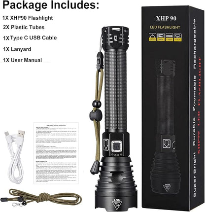 NAMINA 160000LM Most Powerful XHP90 LED Flashlight Brightest Zoom Torch P90 Type C USB (Updated Version)