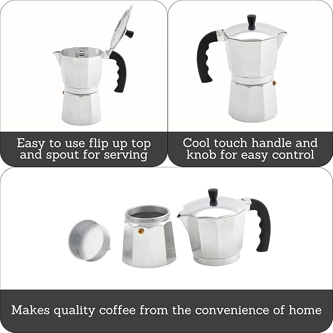 IMUSA USA B120-42V Aluminum Espresso Stovetop Coffeemaker 3-Cup, Silver (Pack of 1)