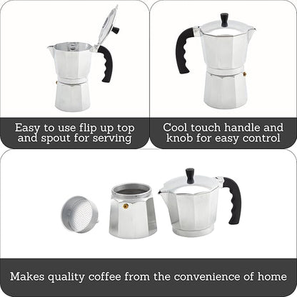 IMUSA USA B120-42V Aluminum Espresso Stovetop Coffeemaker 3-Cup, Silver (Pack of 1)