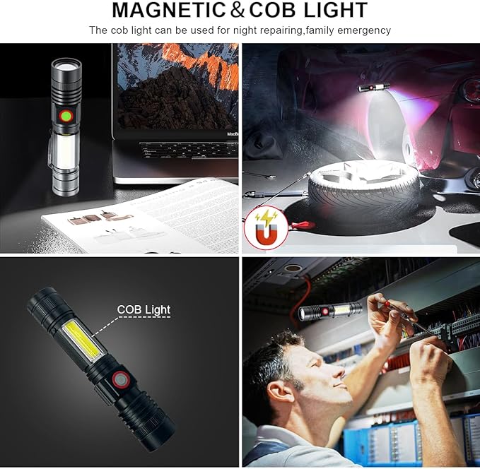iToncs USB Rechargeable Flashlight, 2000 Lumens Super Bright Magnetic Flashlight with COB Work Light, Waterproof, 4 Modes, Pocket Tactical Flashlights 2 Packs Tactical Flashlights with Holsters