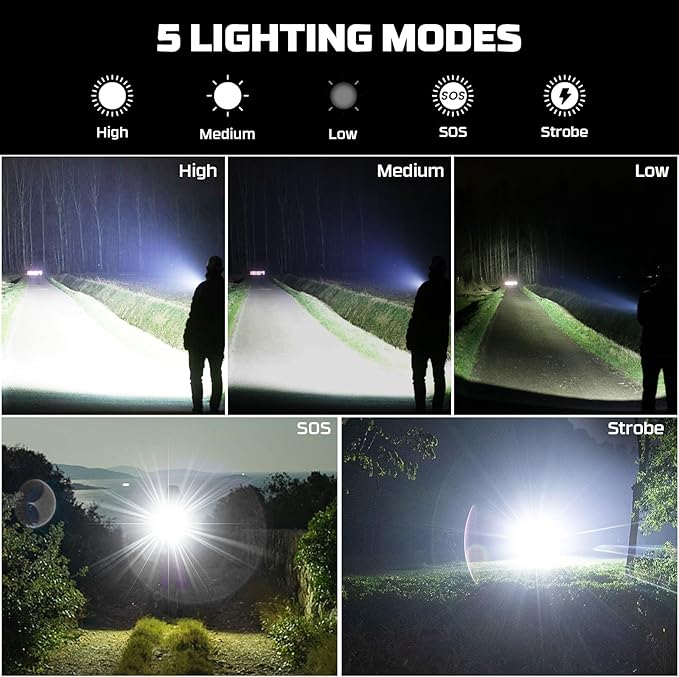 azamine Rechargeable Flashlights 990000 High Lumens - Super Bright LED Flashlight with 5 Modes, IPX7 Waterproof Powerful Flash Light for Camping Hiking