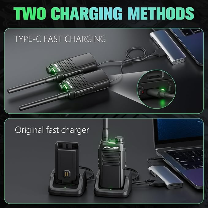 MP31 GMRS Walkie Talkies Handheld Two Way Radio, GMRS Repeater Capable, Waterproof Rechargeable Walkie Talkies with 2-in-1 Type-C Charging Cable&USBCharging Station(4 Pack)