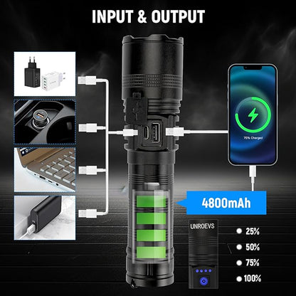 Rechargeable Flashlights High Lumens, High Power LED Flashlights with 5 Modes &Zoomable,3000lm Super Bright Multifunctional Flashlight, Handheld Flash Light for Emergencies, Camping
