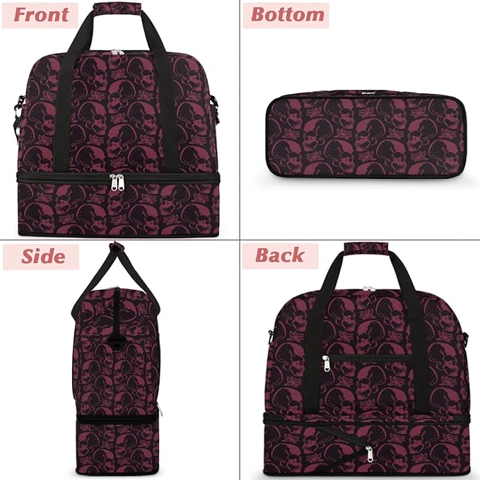 Halloween Spooky Skull Foldable Travel Duffel Bag Tote Carry On Luggage Sports Gym Bag With Shoe Compartment For Woman Man Overnight Weekend Yoga Workout Bag Training Handbag