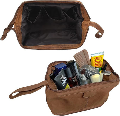Leather Toiletry Bag for Men - Travel Gift Shaving Dopp Kit - Bathroom Shower Toiletries Organizer - Cosmetic Makeup Bag for Women