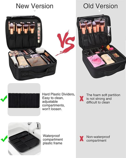 Relavel Makeup Bag, Makeup Organizer Bag Travel Train Case Portable Cosmetic Artist Storage Bag with Adjustable Baffle for Makeup Brush Jewelry (Black)