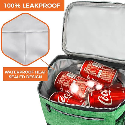 opux Extra Large Insulated Lunch Box Men Women, Lunch Bag for Work, Leakproof Soft Cooler Tote Adult, Lunch Pail, Picnic Beach Collapsible Food Bag with Shoulder Strap, Heather Green