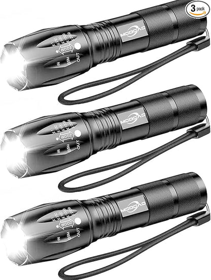 MODOAO 3pack Super Bright Flashlights High Lumens LED Flashlight with Zoomable Beam - Mini Flashlights for Camping, Hiking, Dog Walking - Powerful Emergency Flashlights with 5 Modes for Outdoor Use