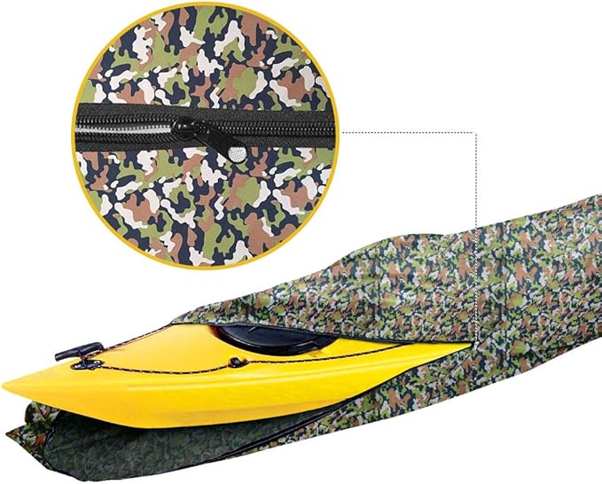 i COVER 13ft Kayak Cover- Water Resistant Heavy Duty Kayaks/Canoe Covers Fits Canoes or Paddleboards up to 13ft Long and Beam Width up to 30in, Camo
