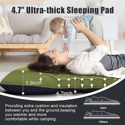 Camping Sleeping Pad, Extra Thickness 4.7 Inch Inflatable Sleeping Mat Lightweight Waterproof Camping with Built-in Pump Air Mattress for Backpacking, Hiking, Tent, Traveling