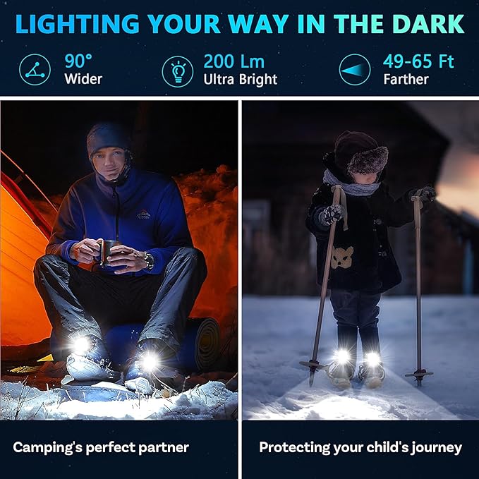 Croc Lights for Shoes Rechargeable, 2Pcs Adjustable and Waterproof Croc Headlights for Adult Shoes, 4 Light Modes, Croc Accessories are Great for Walking Dogs, Camping, and Giving Gifts