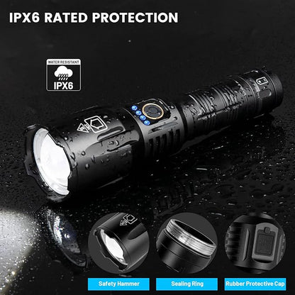 Flashlights High Lumens Rechargeable - 900,000 Lumen High Power Flashlight, 5 Modes with Long Runtime, IPX6 Waterproof, High Powered Flash Light for Camping, Outdoors