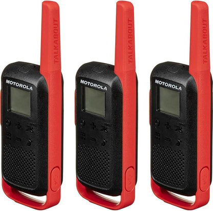 Motorola Solutions, Portable FRS, T210TP, Talkabout, Two-Way Radios, Rechargeable, 22 Channel, 20 Mile, Black W/Red, 3 Pack
