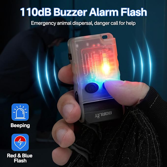 BORUIT V20 LED Small Powerful EDC Flashlight with Clip,180°Head Swivels,1000LM USB C Rechargeable Mini Pocket Keychain Flash Light with Red COB Light-14 Mode,IP67,Magnetic,110DB Buzzer(White)