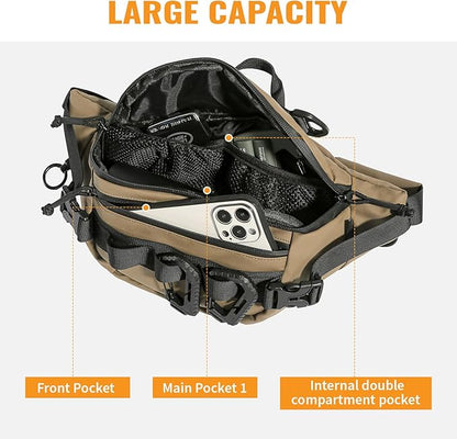 CamGo Tactical Fanny Pack for Men Women Military Waist Bag Molle Utility Hip Belt Pouch Crossbody Bags Bumbag for Cycling Hiking Walking Fishing Khaki
