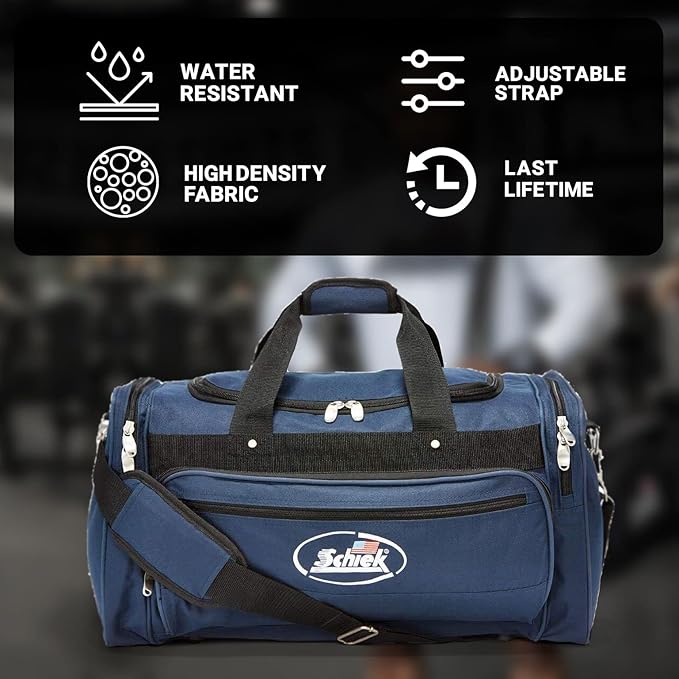 Schiek Sports Deluxe Gym Bag - Nylon Fabric Workout Bag with Adjustable Shoulder Strap