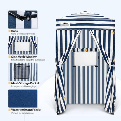 EAGLE PEAK Flex Ultra Compact 4x4 Pop-up Canopy, Sun Shelter, Changing Room, Portable Privacy Canopy Cabana for Pool, Fashion Photoshoots, or Camping, 4x4 ft, White/Blue