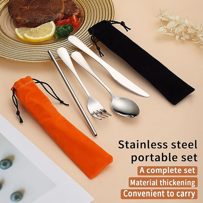 Kyraton Camping Silverware Set 2 Pack with Portable Base, Stainless Steel Flatware Camping Utensil Set Travel Cutlery Set for Outdoor Picnic Office School Farm Work Lunch Box